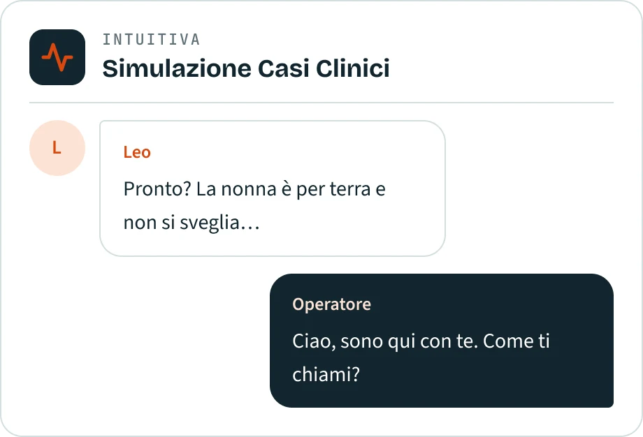 Anteprima di Intuitiva Simulazione Casi Clinici: una chiamata simulata tra Leo, un bambino, e l'operatore